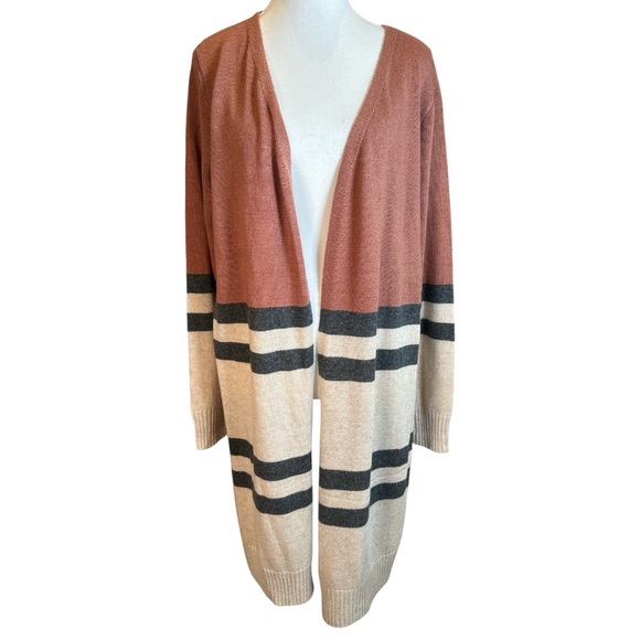 Doe & Rae NWT Cashmere Brown and Cream Striped Cardigan - Picture 3 of 11
